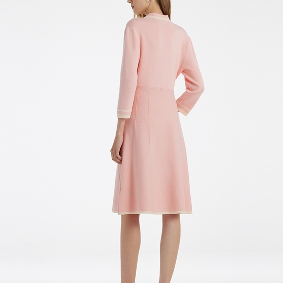 Double-Breasted Long-Sleeve Pink Dress - Picture 2 of 9